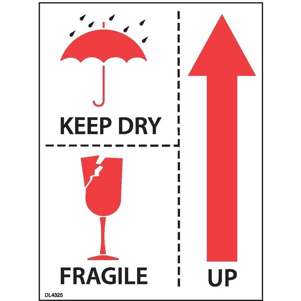 Decker Tape Products Label, DL4325, KEEP DRY FRAGILE UP, 3" X 4" DL4325